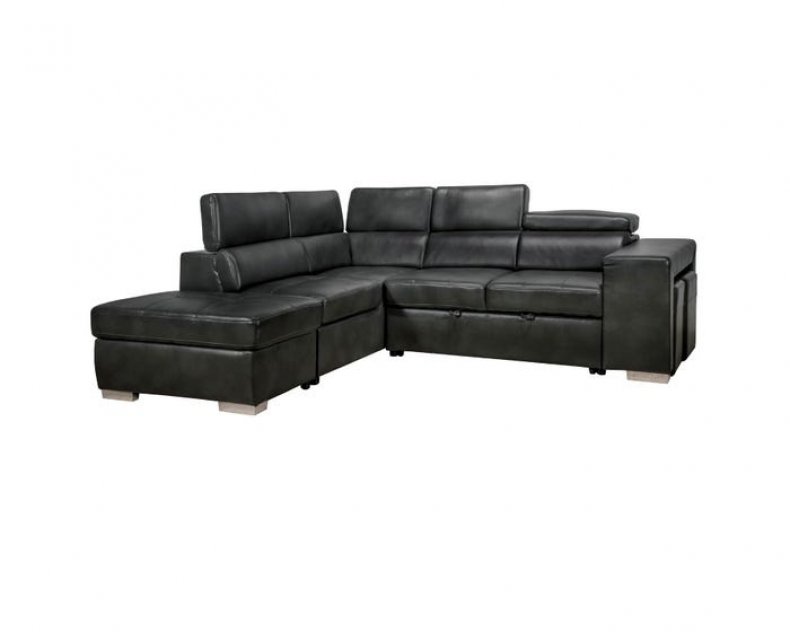 Positano 3pc Leather Gel Sectional in Black 4081